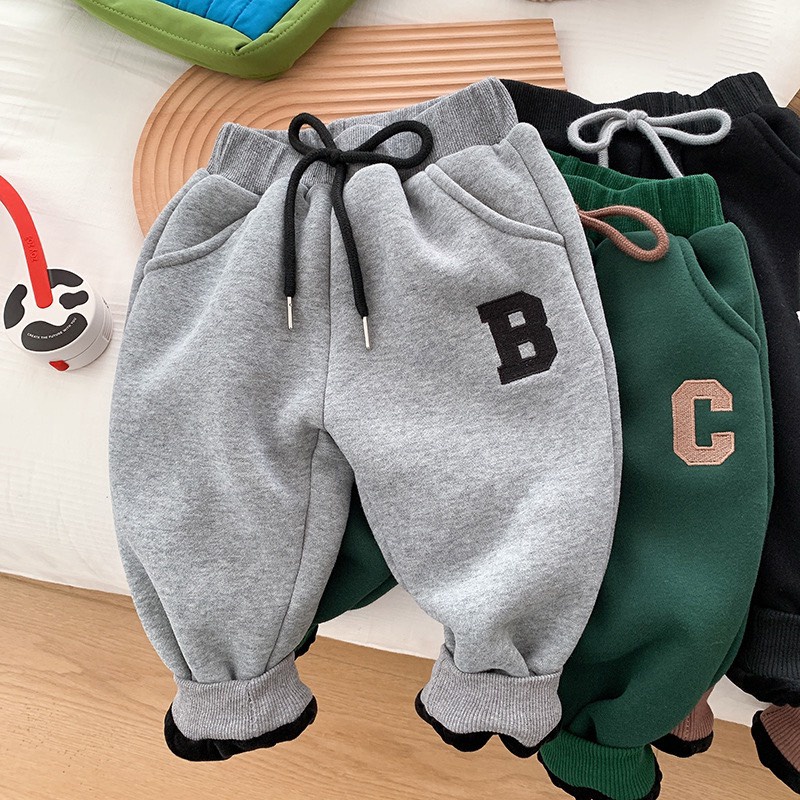 Quần dài nỉ bông cho bé trai bé gái CHỮ siêu mềm đẹp cho bé diện thu đông 8-20kg