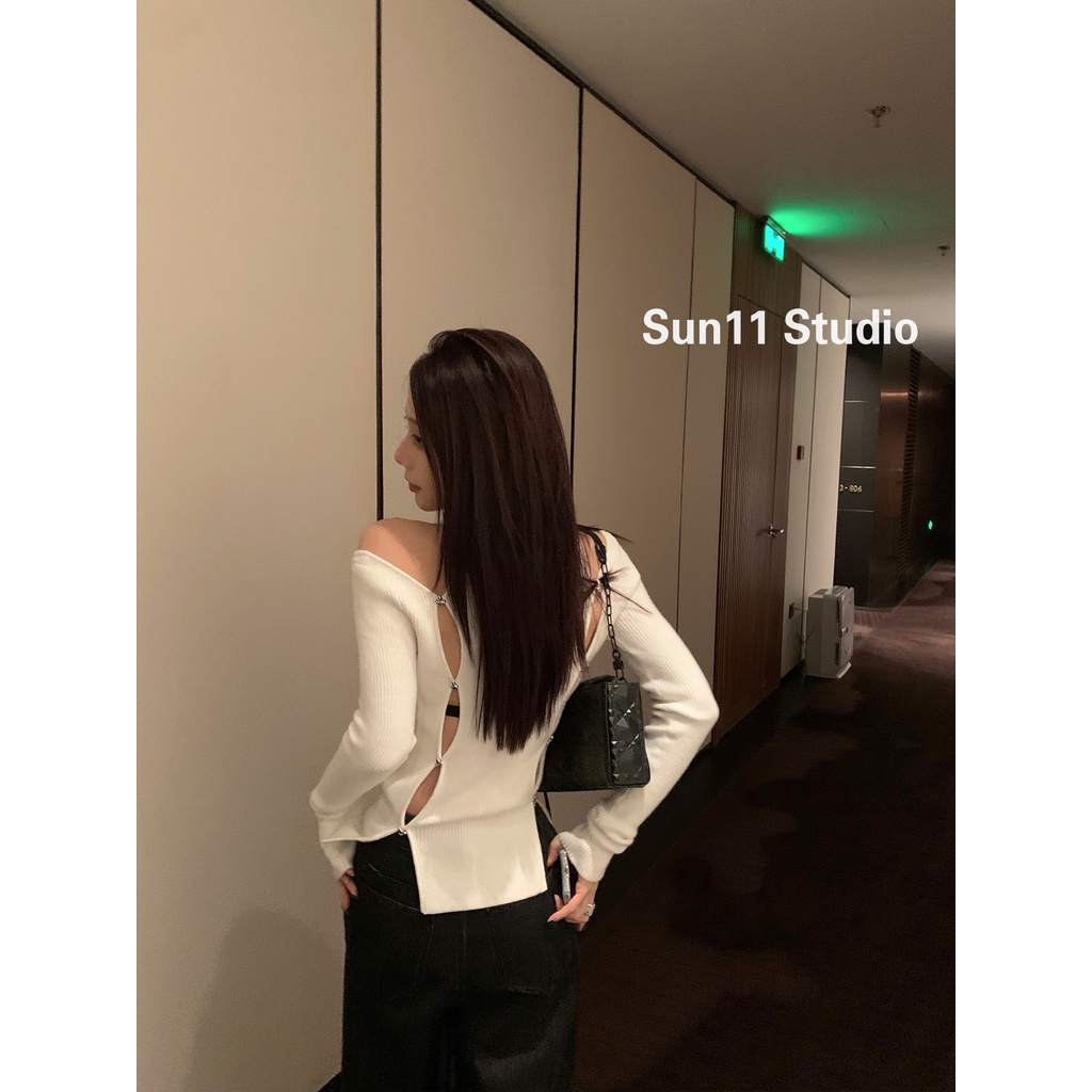 Áo Sweater Trễ Vai Dáng Ôm Thiết Kế Ngọt Ngào Dễ Phối Đồ