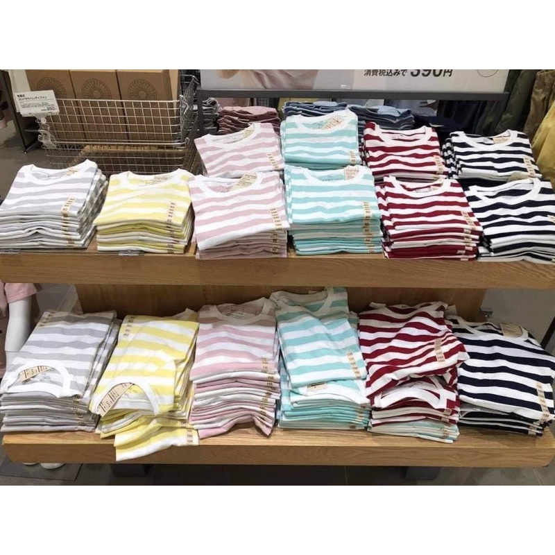 Áo Phông Dài Tay Xuất Nhật Cotton Oragnic Mềm Mát Nhiều Mẫu M.uji Kẻ Việt Nam Xuất Khẩu