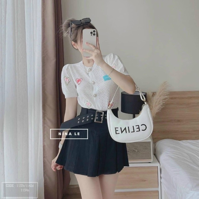 CHÂN VÁY XẾP LY PHỐI NỊT KAKI XOÈ DT2K1