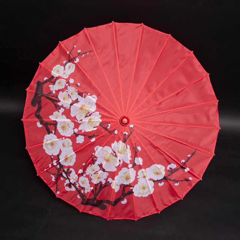 Ô dù cổ trang Bạch mai nền đỏ mừng tết mừng xuân họa tiết thanh lịch phụ kiện cosplay cổ trang chụp ảnh decor quán