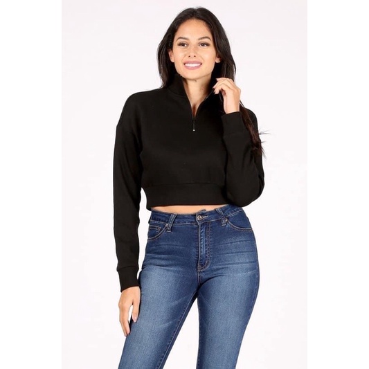 Áo nỉ dáng crop top ngang rốn ko hở bụng