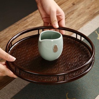 Khay trà mây tre đan nghệ thuật dáng tròn