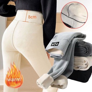 Quần legging lưng cao lót lông cừu ấm áp thời trang mùa đông cho nữ