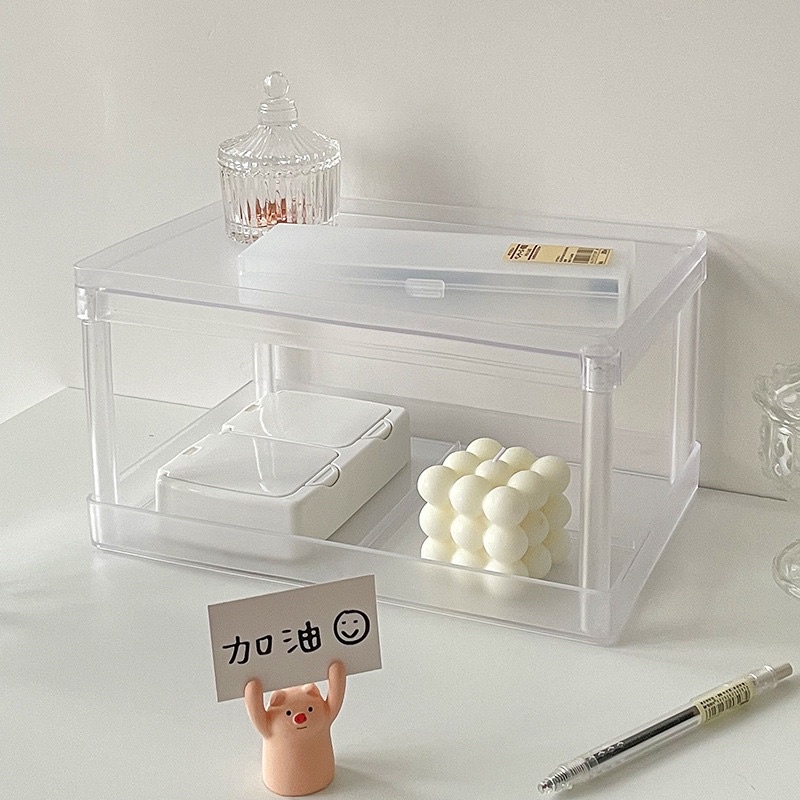 Kệ Nhựa Trong Suốt Để Bàn 2 Tầng Mini Trắng MUJI gọn gàng Decor