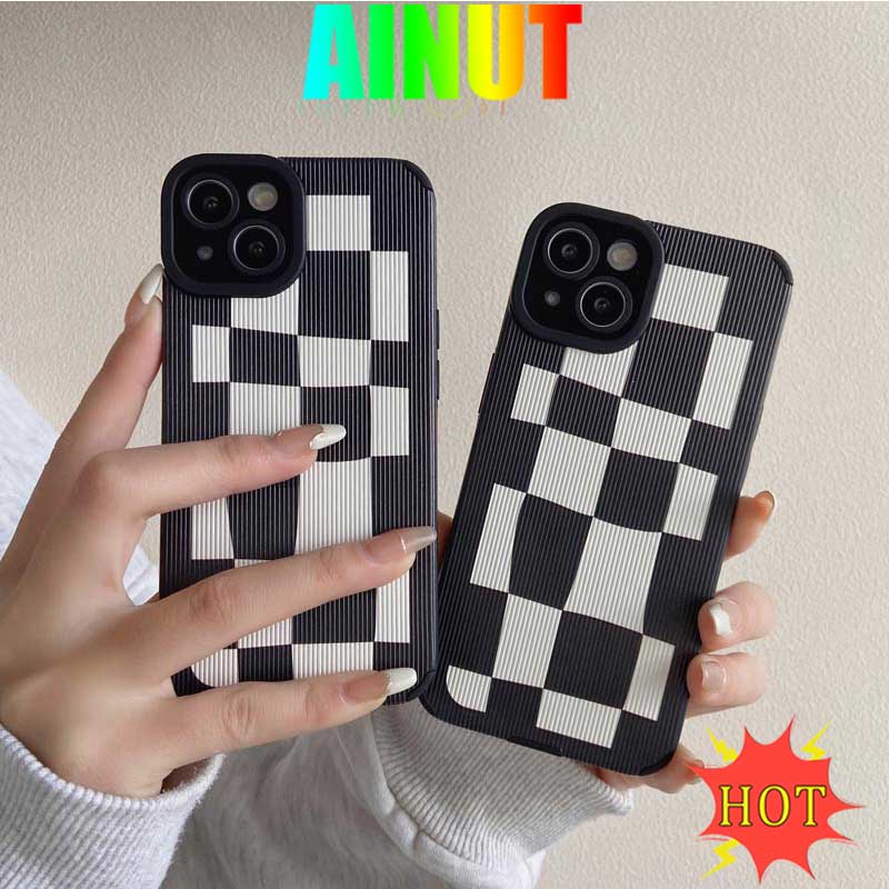 Ốp Điện Thoại Họa Tiết Kẻ Ô Trắng Đen Chống Bụi Bẩn Cho IPhone 14 13 11 12 Pro Max 7 8 Plus X XR XSMAX