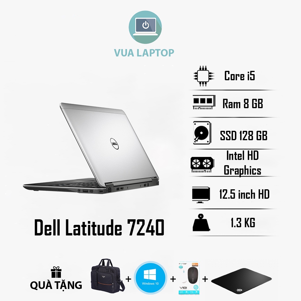 Laptop Cũ Mini Dell Latitude 7240 / Core i5 / Ram 8GB / SSD / Màn 12.5inch / Văn Phòng, Làm Việc, Học Tập Mượt Mà