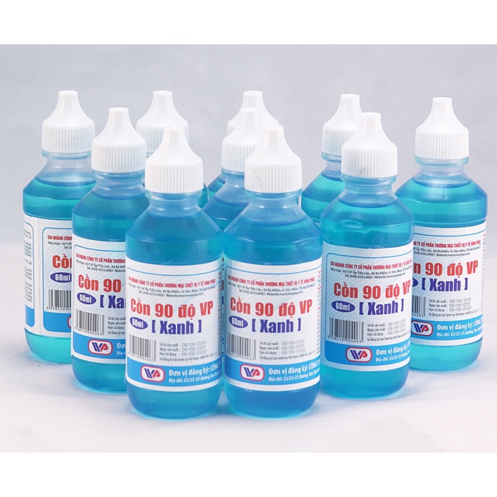 Cồn 70 độ, 90 độ chai 60ml trắng xanh