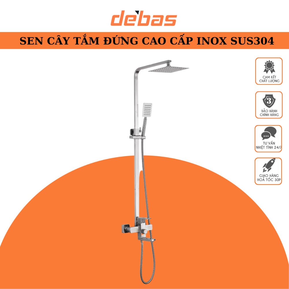 Bộ Sen Cây Tắm Đứng Nóng Lạnh INOX 304 và tay sen và dây inox 304 không han gỉ SCI03 SEN CÂY VUÔNG