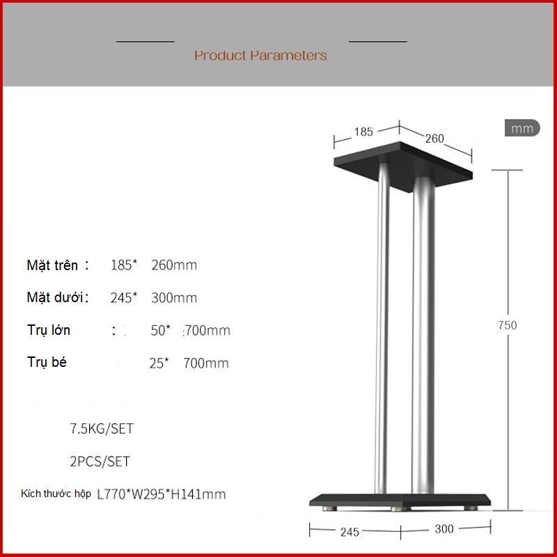 Chân đế loa phòng khách 2 trụ kim loại 7 tấc rưỡi cao cấp IBASS - re0771