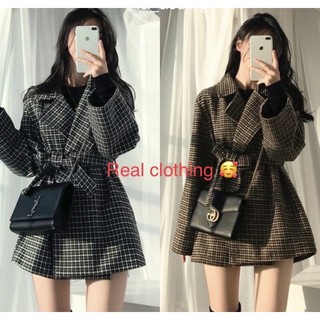 Khoác dạ dáng dài kèm đai nơ +