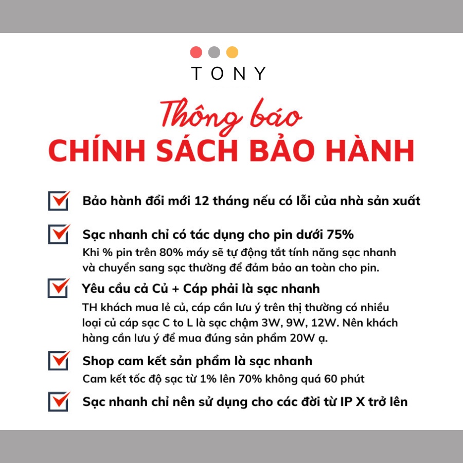 Bộ sạc nhanh PD 20W - Bảo hành 12 tháng