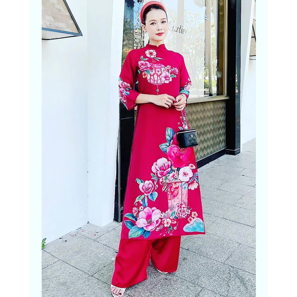Áo Dài Nữ Cách Tân Gấm  Màu Hồng sen  Siêu Xinh - Áo Dài Cách Tân Chất Lụa Cao Cấp - Shop PT MÃ H1