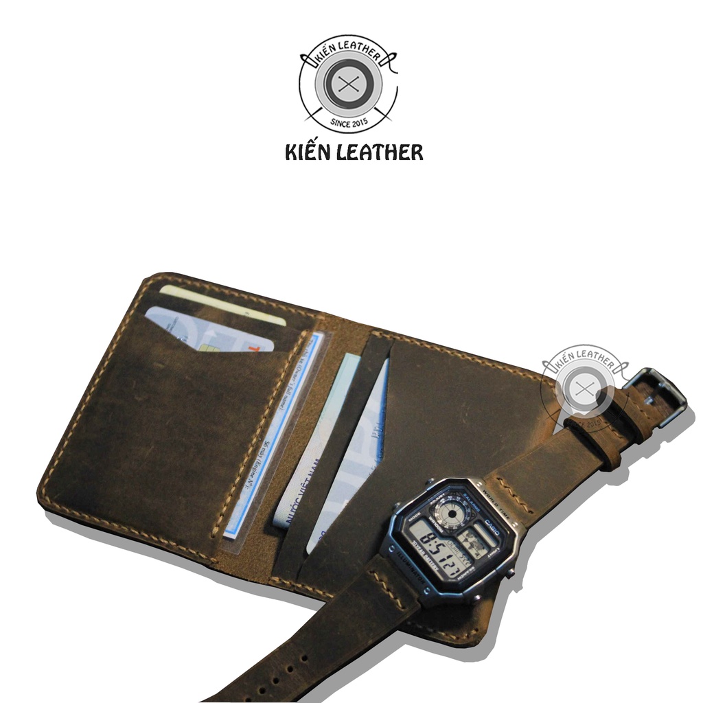 Ví để thẻ mini da bò sáp ngựa điên By Kiến Leather