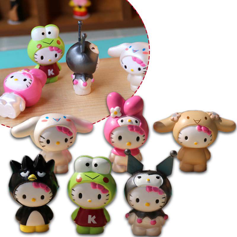 SANRIO Set 6 mô hình mèo Hello Kitty trang trí bánh kem
