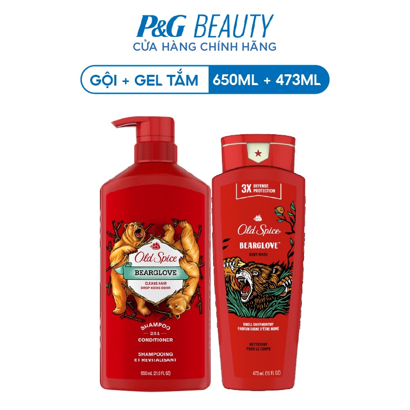 Combo OLD SPICE: Dầu Gội 650ml & Gel Tắm 473ml - Hương Nước Hoa Cho Nam Hoang Dã Mạnh Mẽ