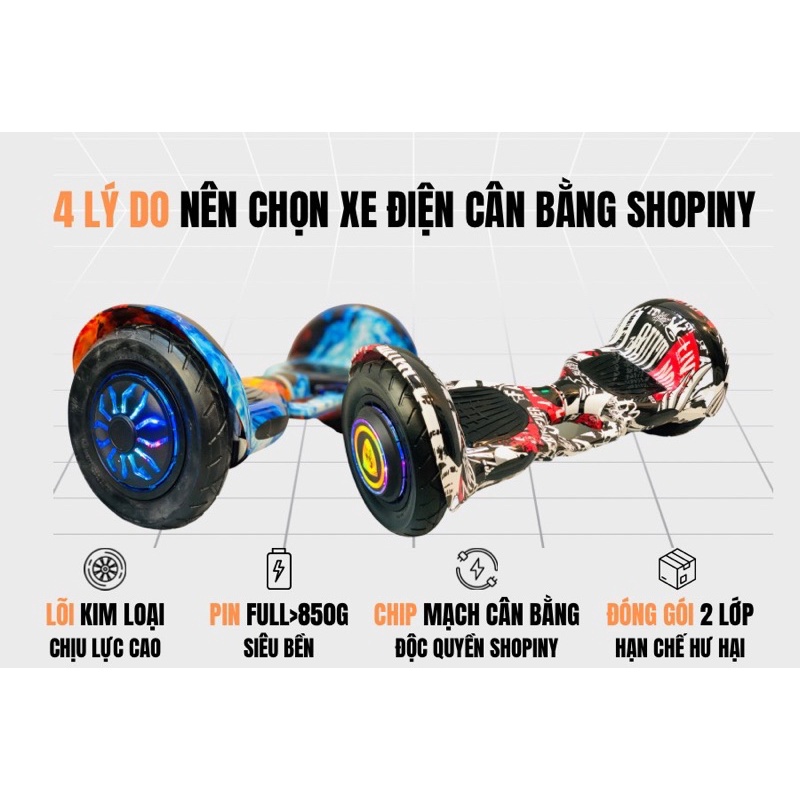 Xe điện cân bằng, Bánh lớn 6.5 inch, Khung kim loại, Thời gian sử dụng lâu+Phát nhạc+Đèn LED. Kèm tay cầm cho 2 xe