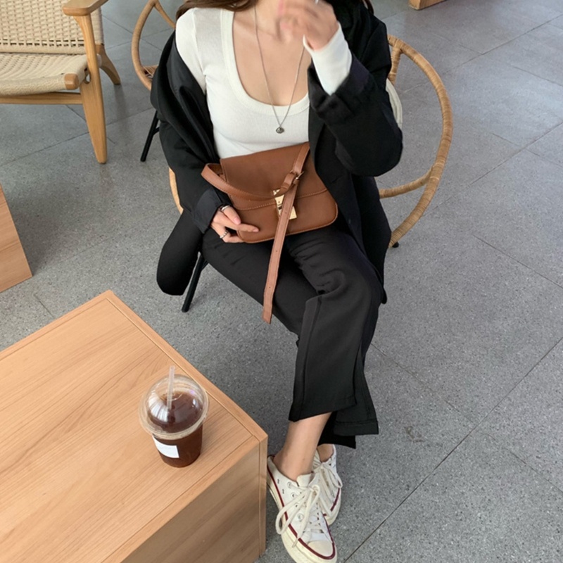 Áo Thun Tay Dài Cổ Vuông Dáng Ôm Màu Trơn Quyến Rũ Dành Cho Nữ