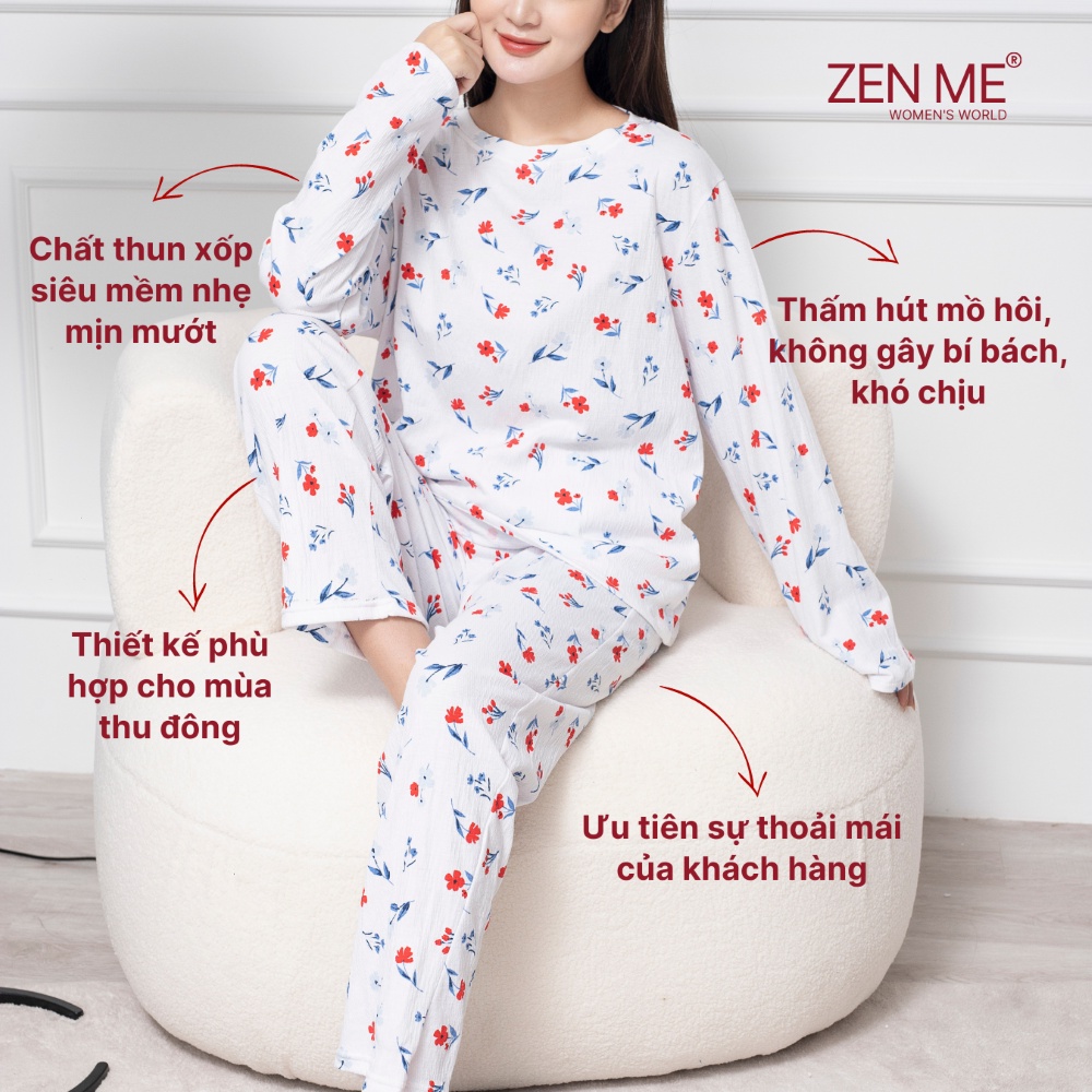 Đồ Bộ Nữ Mặc Nhà Dáng Dài In Hoa Chất Liệu Cotton Xốp Mềm Mịn BTD1122, Zen Me Women's World