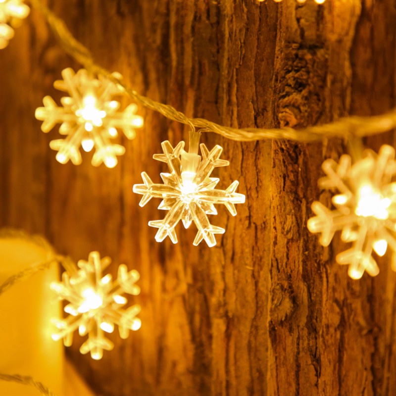 DÂY ĐÈN NHÁY HÌNH BÔNG TUYẾT TRANG TRÍ GIA ĐÌNH, VĂN PHÒNG DỊP GIÁNG SINH NOEL, LỄ TẾT, ÁNH SÁNG VÀNG ẤM ÁP
