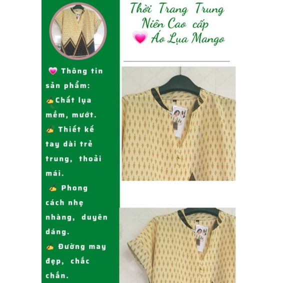 Áo Trung Niên nữ chất Lụa Mango trẻ trung, cân nặng từ 58 đến 65  kg