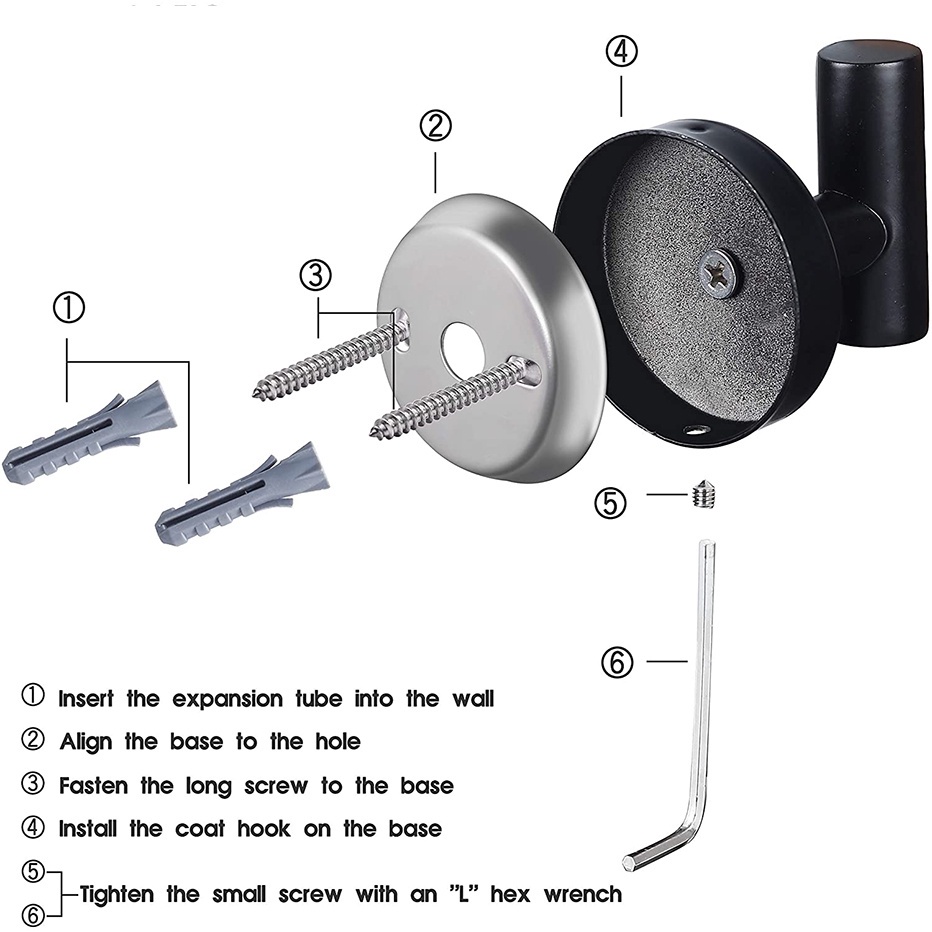Set 4 Móc Treo Khăn Tắm Bằng Thép Không Gỉ Màu Đen