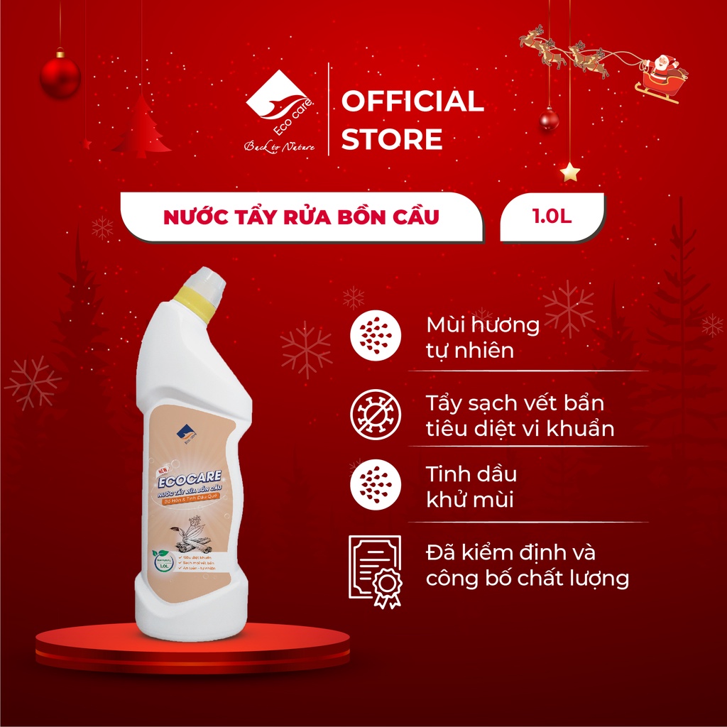 Nước tẩy rửa bồn cầu hữu cơ ECOCARE 1L, chiết xuất từ Bồ hòn và tinh dầu Quế/ Sả chanh giúp diệt khuẩn, khử mùi hiệu quả