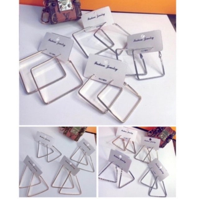 bông tai hình học tam giác ,hình thoi, vuông , khuyên tai cá tính phong cách hàn quôc