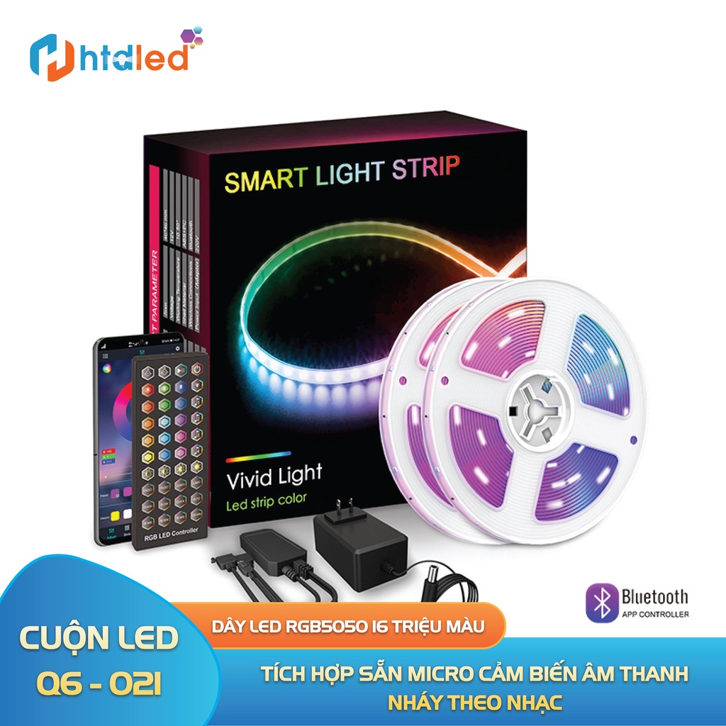 Cuộn đèn LED RGB 5050 16 triệu màu decor nhà, cảm biến âm thanh nháy theo nhạc, điều khiển trên app, điều khiển 40 phím