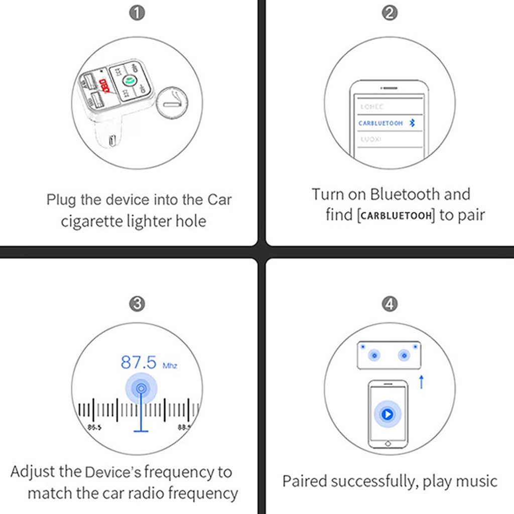 Tẩu sạc nhanh cổng USB kép Bluetooth 5.0 phát FM nghe nhạc MP3 dành cho xe hơi QCDZ