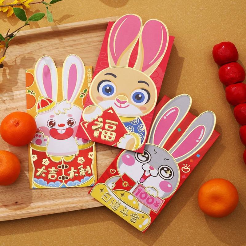 1 Bộ 6 Bao Lì Xì Đỏ Hình Thỏ Hoạt Hình 2023