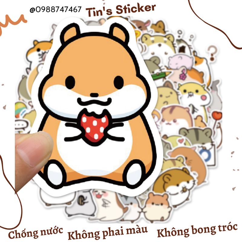 Set combo 50 miếng dán sticker Chuột Hamster đáng yêu dễ thương dán nón mũ bảo hiểm laptop vali sổ sách đàn guitar