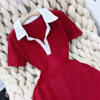 [HÀNG ĐẸP] Đầm Polo Đỏ Viền Trắng Basic