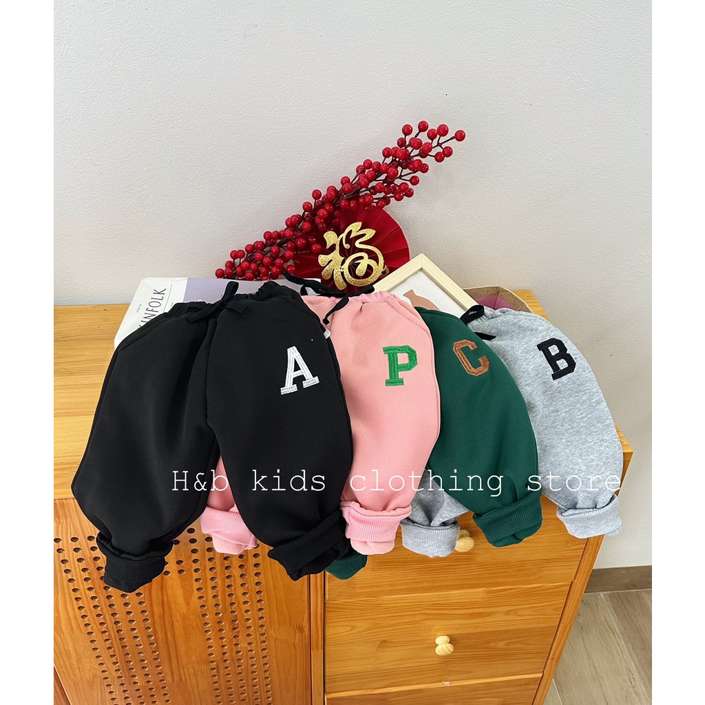 Quần dài nỉ bông cho bé trai bé gái CHỮ siêu mềm đẹp cho bé diện thu đông 8-20kg