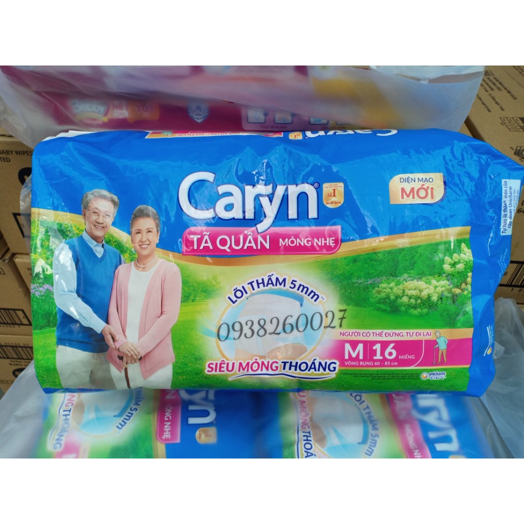Tã quần người già Caryn M16 / L14 / XL12 miếng