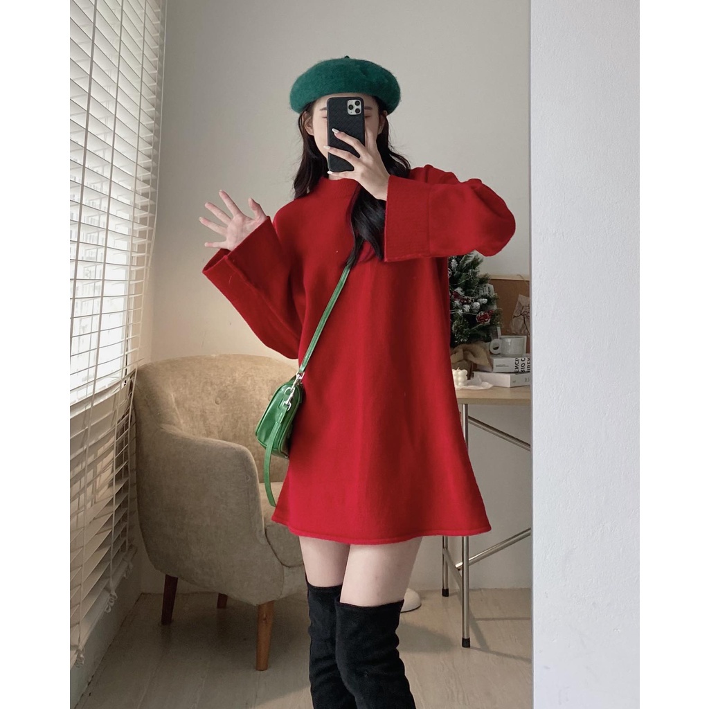 Áo len dáng dài cổ tròn len mịn tay loe basic ulzzang - Made by Fiin