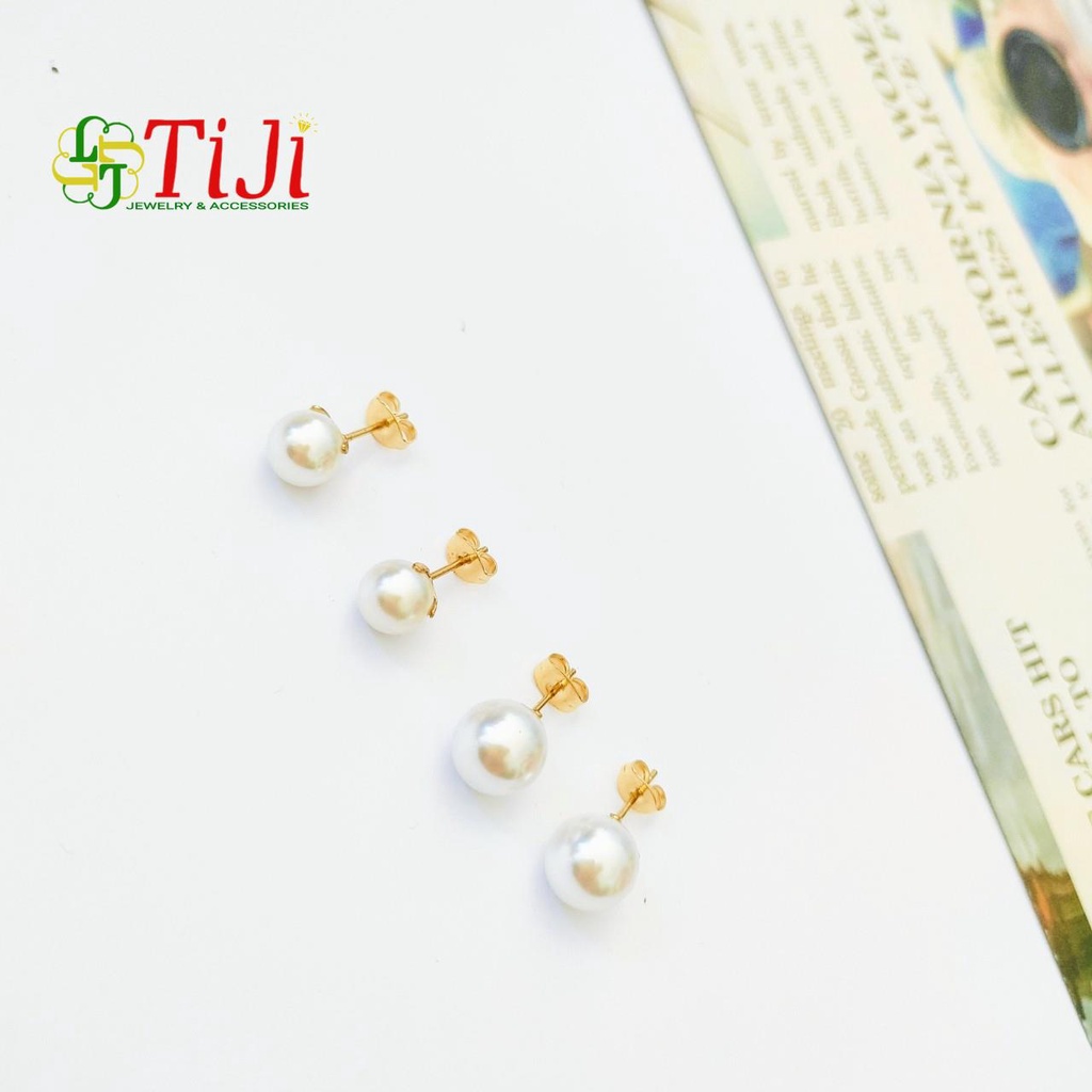 Bông tai nữ chuôi inox mạ vàng khuyên nụ ngọc trai nhân tạo sang trọng