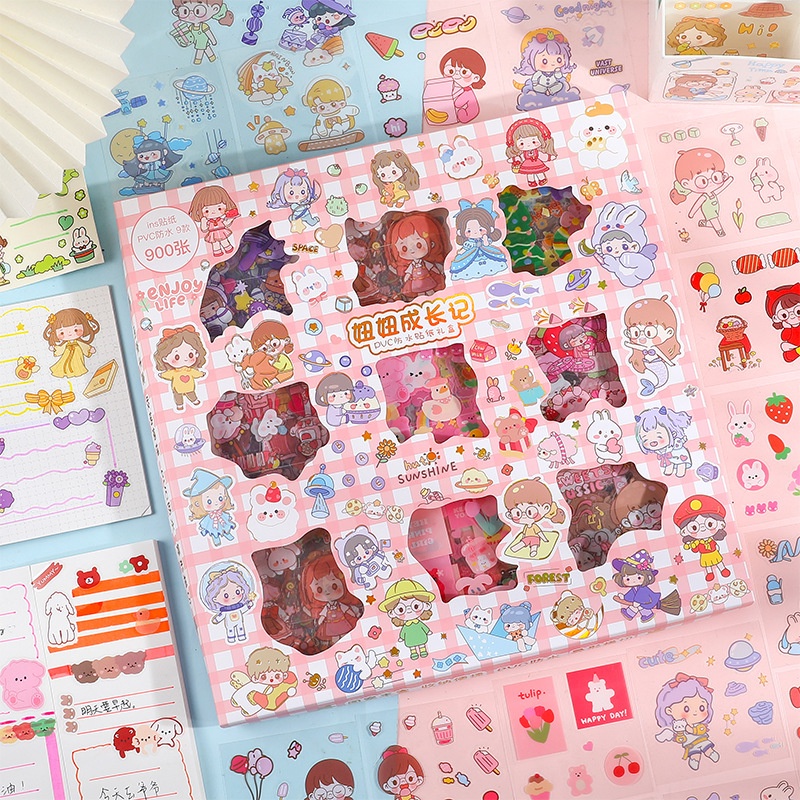 Hộp 900 miếng dán sticker dễ thương chống thấm nước trang trí sổ tay