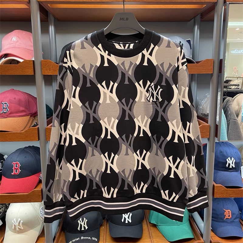 Áo Sweater Thể Thao Vải Cotton Màu Gradient Thêu Logo MLB NY Thời Trang Cho Nam Và Nữ