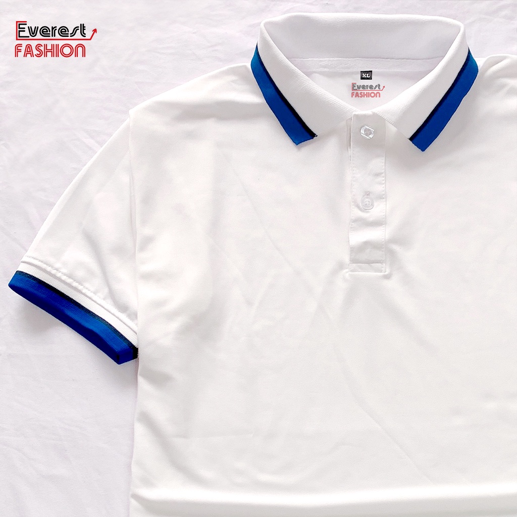 Áo Thun Nữ Polo Trơn Màu Trắng Phối Bọ Sọc Xanh Dương To C M Andromeda fashion Vải Cá Sấu Phom Xuông Dùng Cho Cả Nam