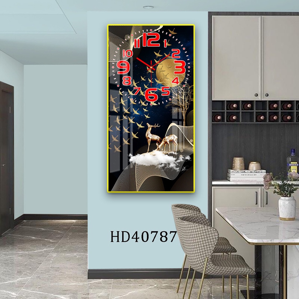 Tranh Đồng Hồ Tráng Gương 5D Hươu Tài Lộc - Simple House , Treo Tường, Trang Trí Nhà Cửa, Decor Phòng Làm Việc