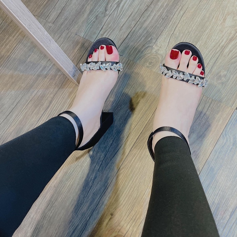 Giày Cao Gót Sandal Lụa Quai Đá