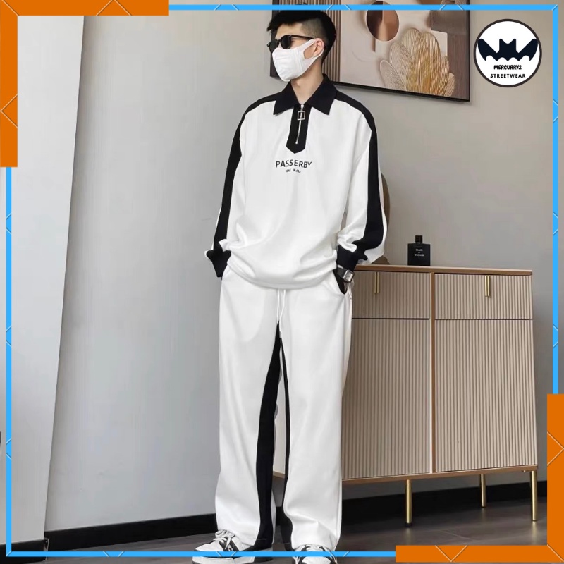 Set bộ thể thao form rộng phối kẻ sọc Unisex, đồ bộ thu đông nam nữ chất lượng cao, bộ quần áo dài phong cách trẻ trung.