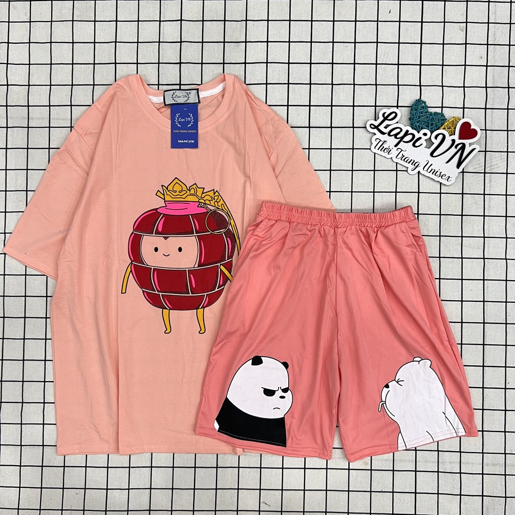 Đồ Bộ Mặc Nhà BMO hồng+ Quần Hoạt Hình Form Rộng Unisex Lapi VN, Set Cartoon, Freesize,Thun Cotton, Nam Nữ Đều Mặc Được