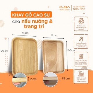 Khay gỗ cao su decor, thớt gỗ trang trí hình chữ nhật màu tự nhiên đạt chuẩn xuất khẩu - DUBA