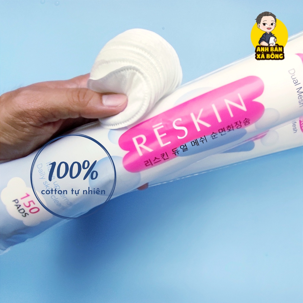 Bông tẩy trang RESKIN Dual Mesh 100% Cotton 3 lớp