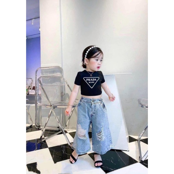 Bộ áo 8_35kg) croptop kèm quần xuông cá tính bé gái