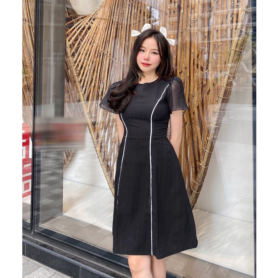 Đầm đen dự tiệc sang trọng thanh lịch thiết kế cao cấp chữ a tay ngắn xinh đi tiệc đi chơi tôn dáng - Thời trang Lux W