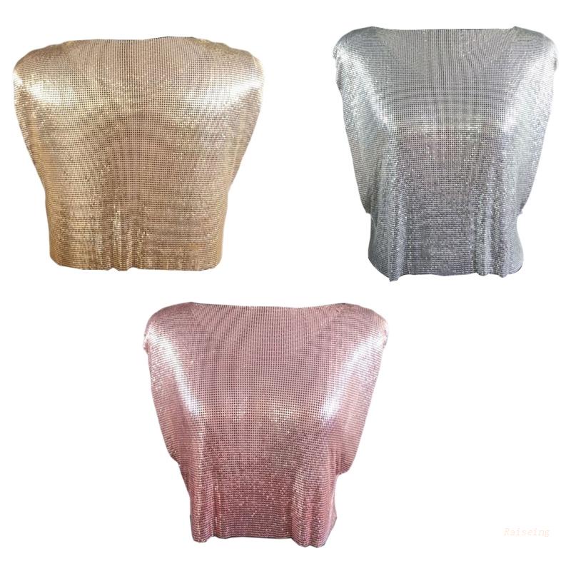 Áo Croptop Sát Nách Kim Tuyến Lấp Lánh Thời Trang Dự Tiệc Cho Nữ