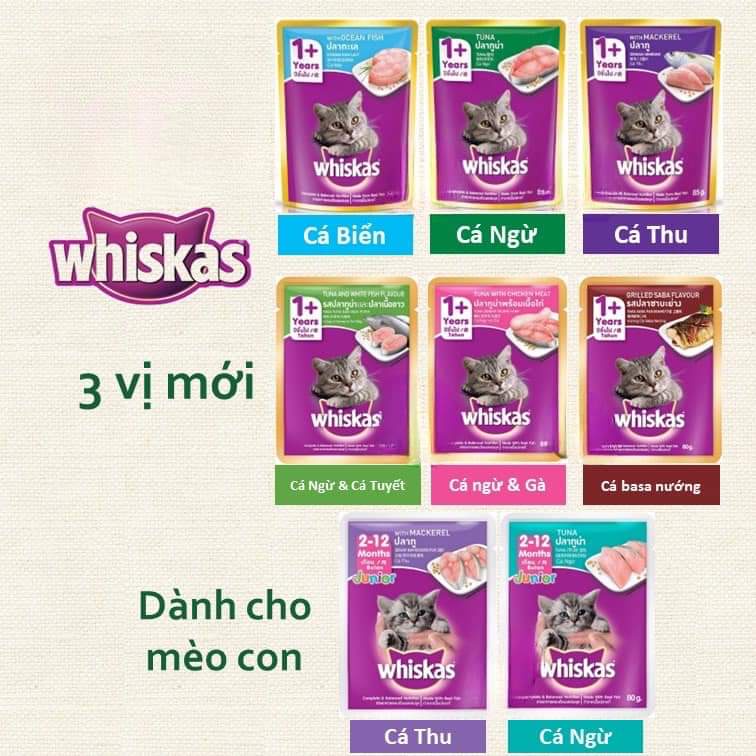 Pate túi cho mèo trưởng thành Whiskas 80g xuất xứ Thái Lan